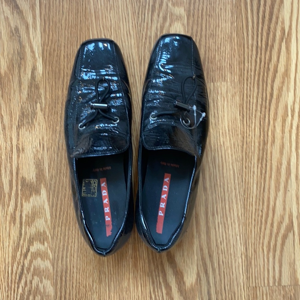 Patent black Prada loafers